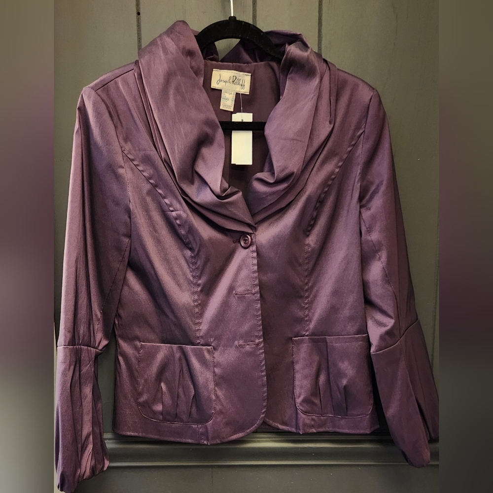 Joseph Ribkoff Double Collared Metallic Sheen Purple Blazer